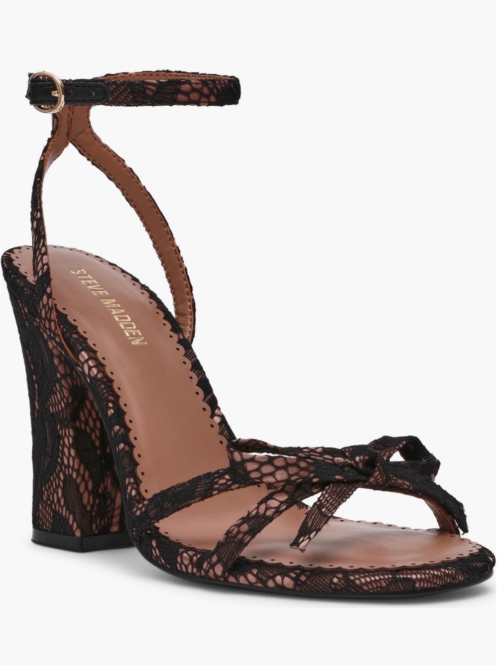 Steve Madden Black Lace Ankle-Strap Block Heel Sandals